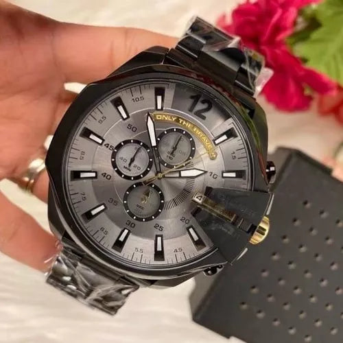 Diesel DZ4479 Mega Chief Chronograph Men's Watch – Grey Dial & Black Steel Strap