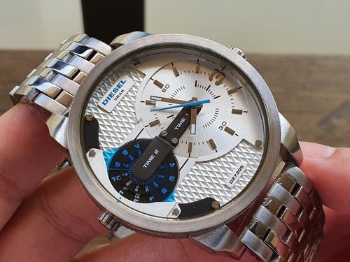 Diesel DZ7305 Mini Daddy Dual Time Men's Watch – Silver Dial & Stainless Steel Strap