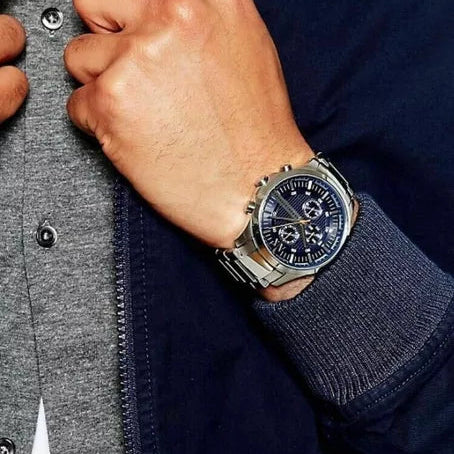 Armani Exchange Hampton AX2155 Men's Chronograph Watch – Blue Dial with Silver Stainless Steel Strap