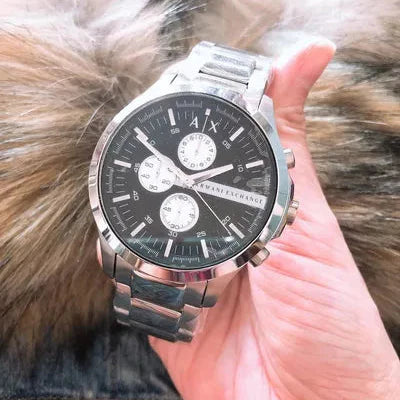 Armani Exchange Hampton AX2152 Men's Chronograph Watch – Black Dial with Silver Stainless Steel Strap