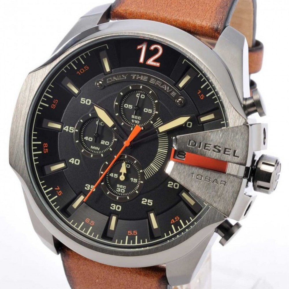 Diesel DZ4343 Mega Chief Chronograph Men's Watch – Black Dial & Brown Leather Strap