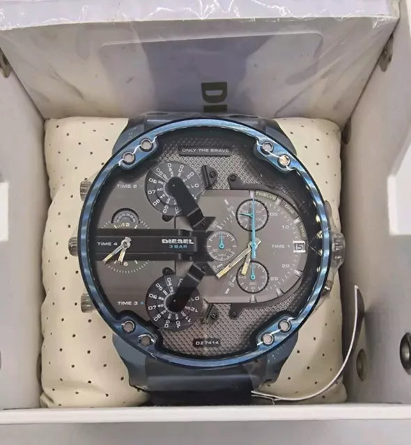 Diesel DZ7414 Daddy 2.0 Chronograph Men's Watch – Grey Dial & Blue Stainless Steel Strap