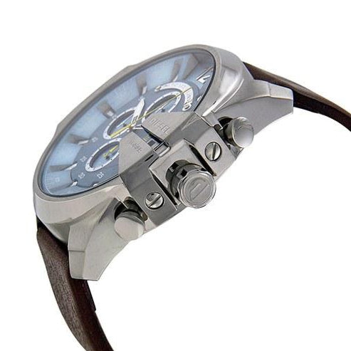 Diesel DZ4281 Mega Chief Chronograph Men's Watch – Blue Dial & Brown Leather Strap