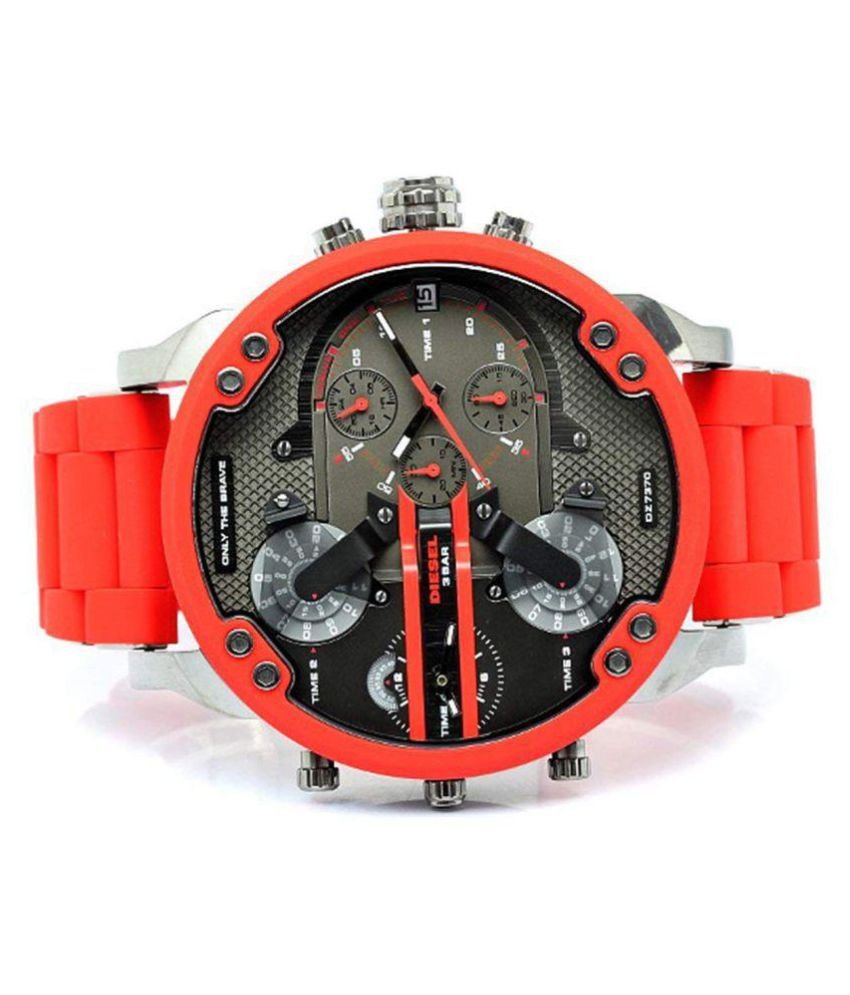 Diesel DZ7370 Mr. Daddy 2.0 Chronograph Men's Watch – Black Dial & Red Silicone Strap