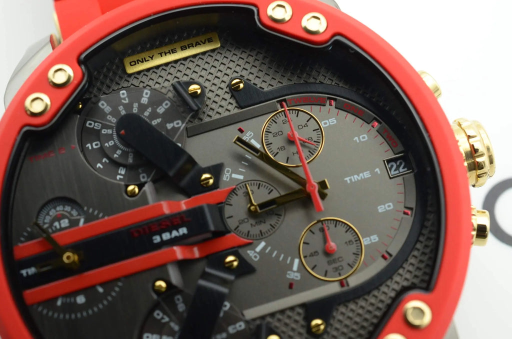 Diesel DZ7430 Mr. Daddy 2.0 Chronograph Men's Watch – Grey Dial & Red Rubber Strap