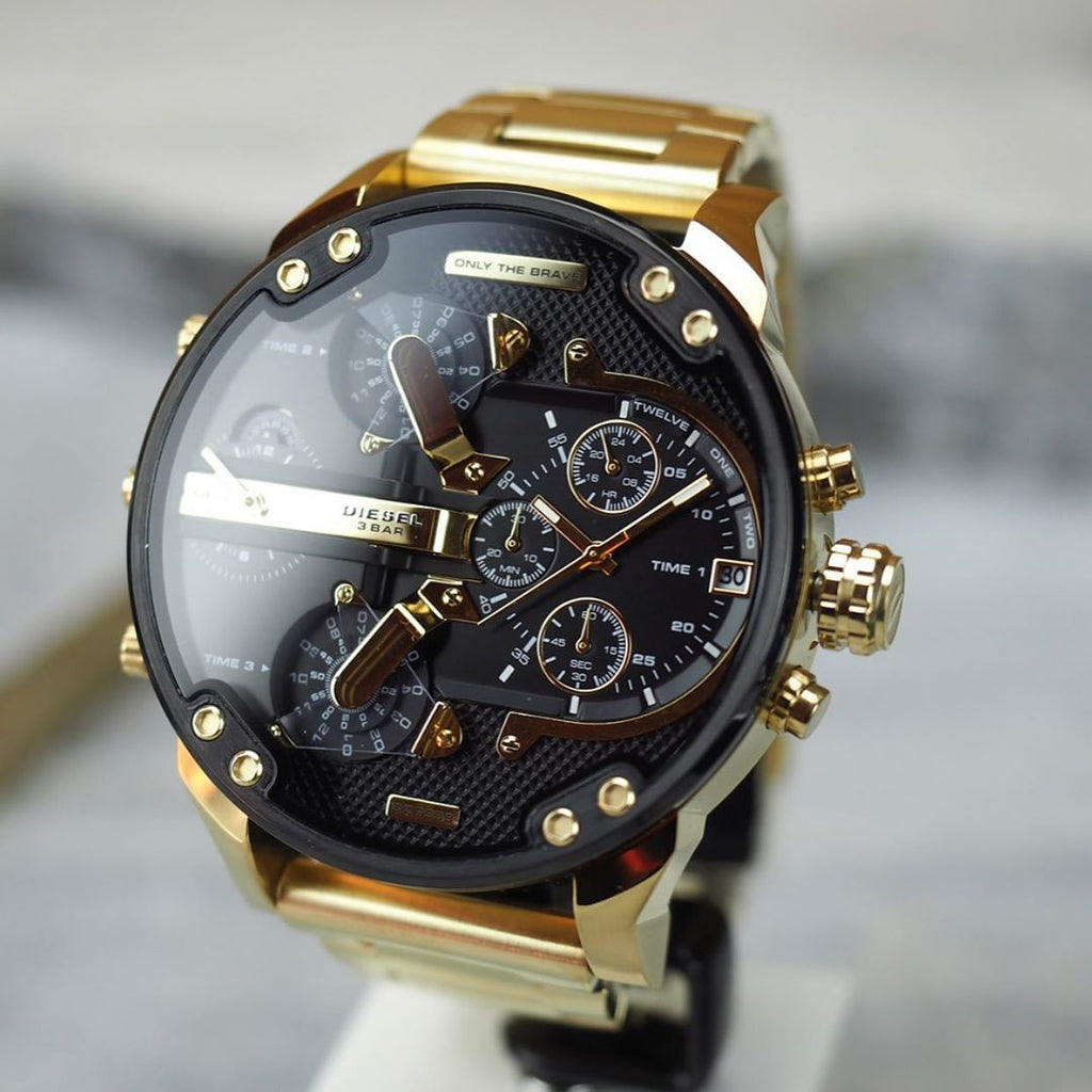 Diesel DZ7333 Mr. Daddy 2.0 Chronograph Men's Watch – Black Dial & Gold Stainless Steel Strap