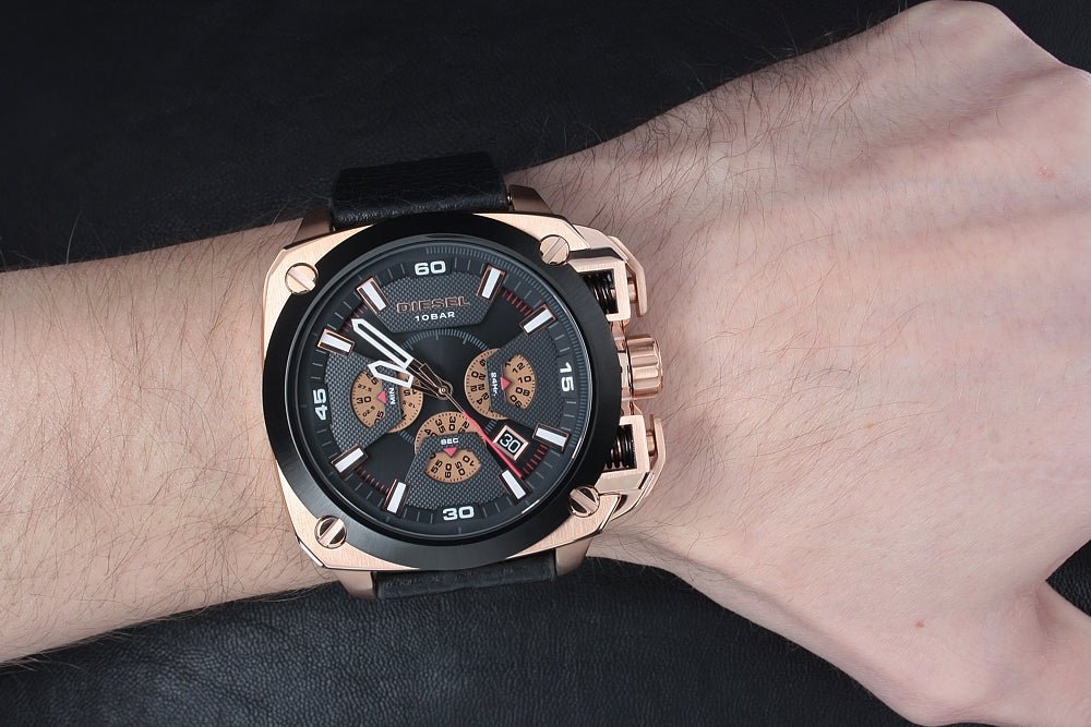 Diesel DZ7346 BAMF Chronograph Men's Watch – Black Dial & Black Leather Strap