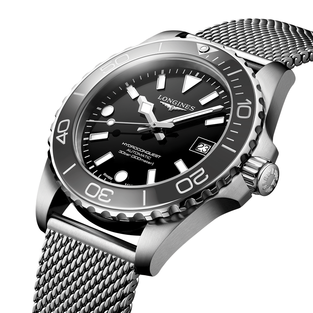 longines HydroConquest 39mm - Black on Mesh Bracelet