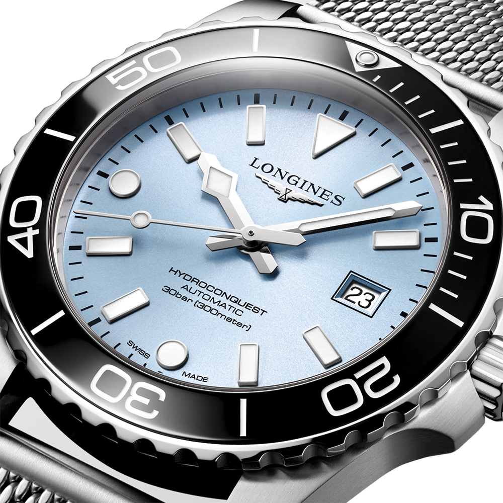 longines HydroConquest 42mm - Blue, Black Bezel on Mesh Bracelet
