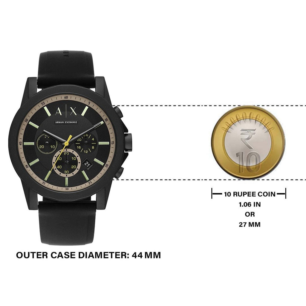 Armani Exchange Outerbanks AX1343 Men's Chronograph Watch – Black Dial with Black Silicone Strap
