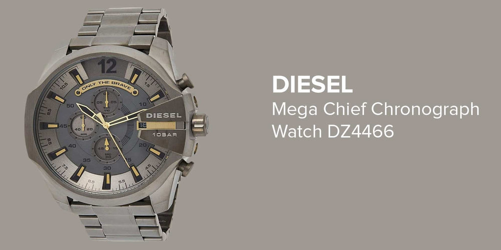 Diesel DZ4466 Mega Chief Chronograph Men's Watch – Grey Dial & Grey Stainless Steel Strap