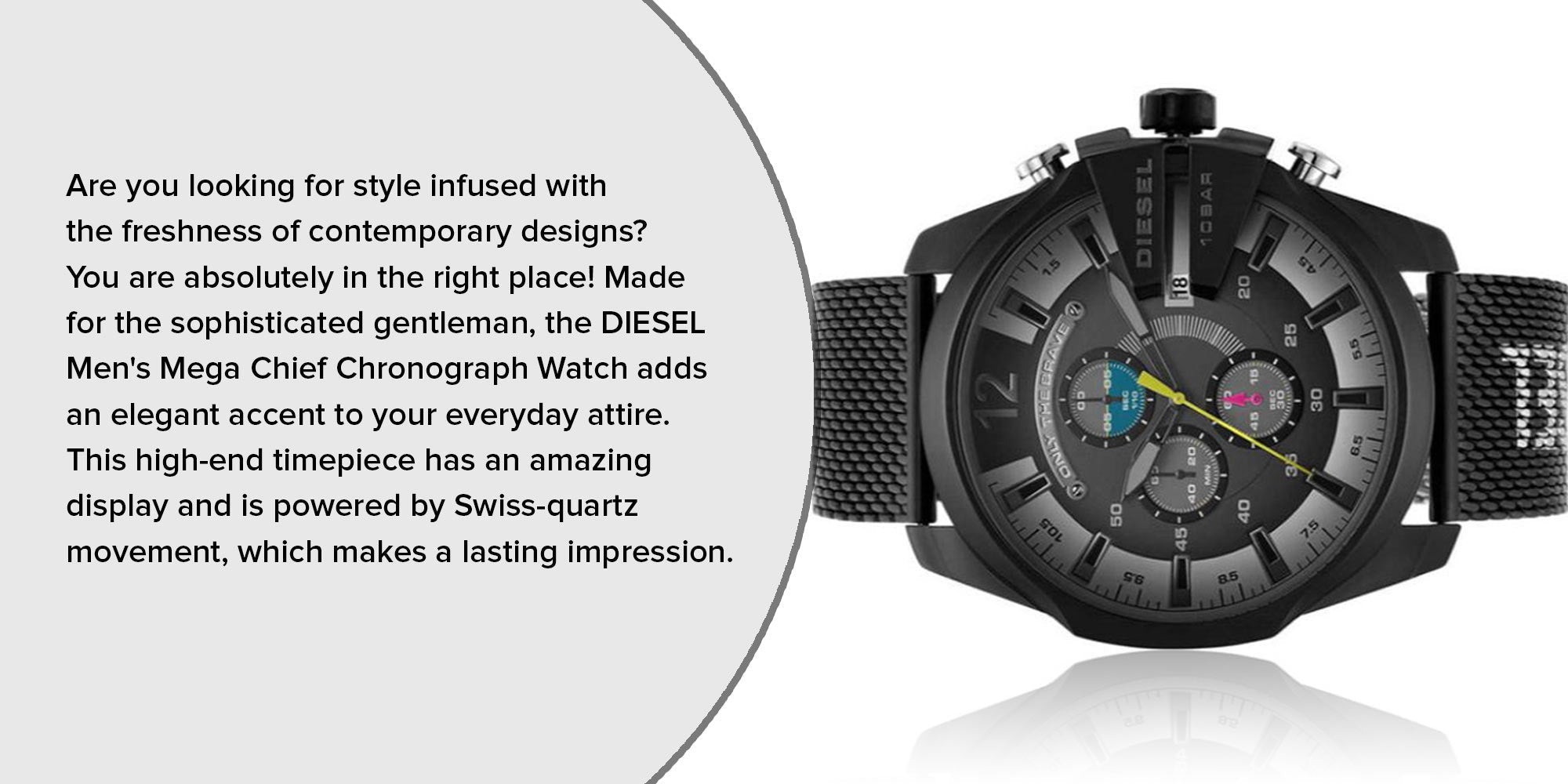 Diesel DZ4514 Mega Chief Chronograph Men's Watch – Black Dial & Black Mesh Bracelet
