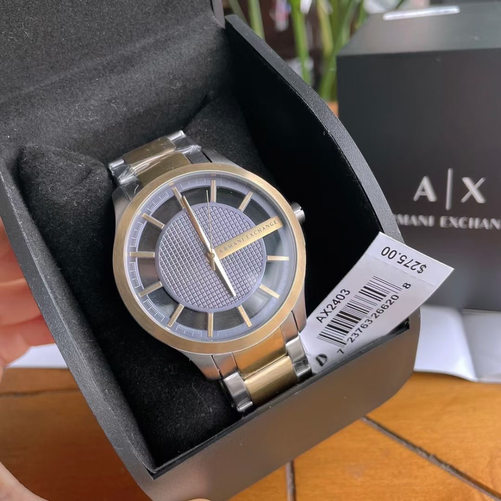 Armani Exchange Hampton Series AX2403 Men's Chronograph Watch – Grey Dial with Two-Tone Stainless Steel Band
