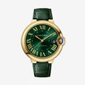 Ballon Bleu De Cartier Watch | 40mm, 18K Yellow Gold, Alligator Leather, Green Dial