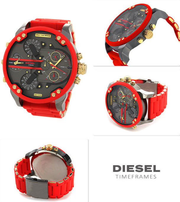 Diesel DZ7430 Mr. Daddy 2.0 Chronograph Men's Watch – Grey Dial & Red Rubber Strap