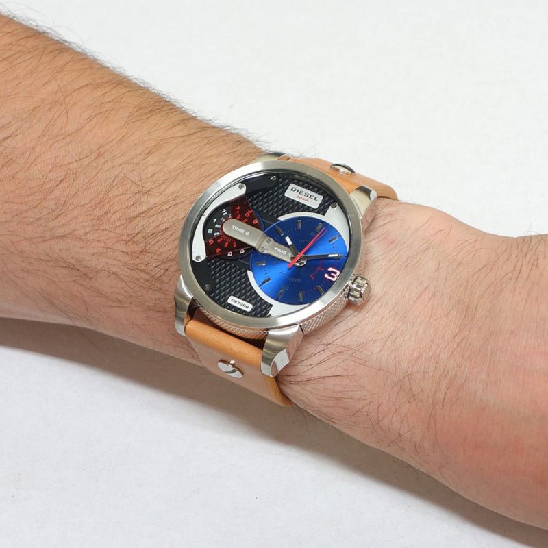 Diesel DZ7308 Mini Daddy Chronograph Men's Watch – Blue & Black Dial & Brown Leather Strap