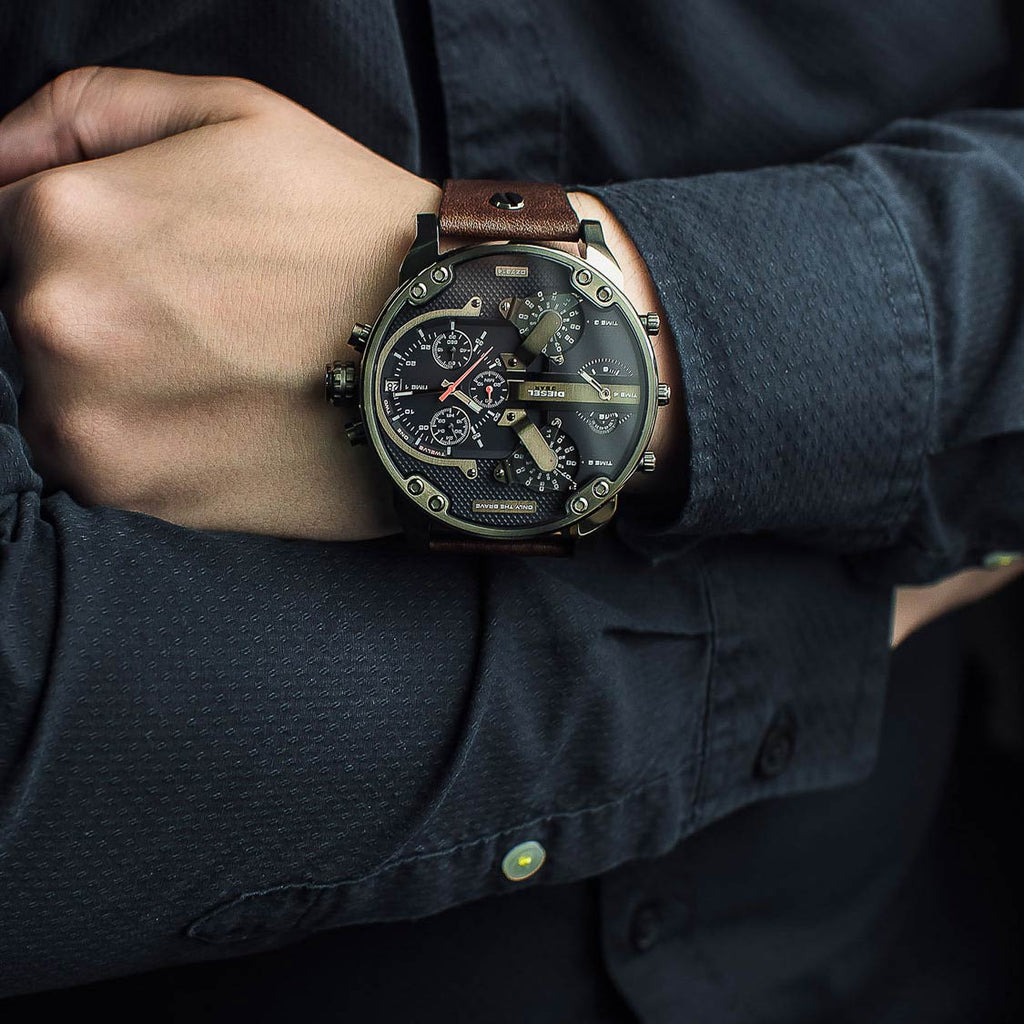 Diesel DZ7314 Mr. Daddy Chronograph Men's Watch – Blue Dial & Brown Leather Strap