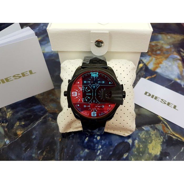 Diesel DZ7373 Uber Chief Chronograph Men's Watch – Red Dial & Black Steel Strap