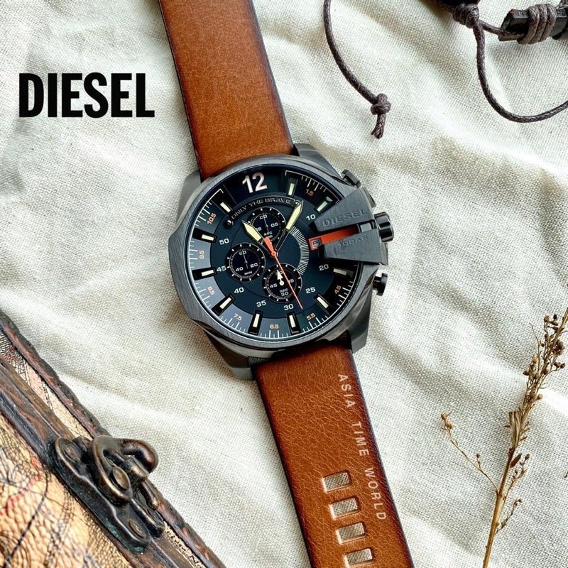 Diesel DZ4343 Mega Chief Chronograph Men's Watch – Black Dial & Brown Leather Strap