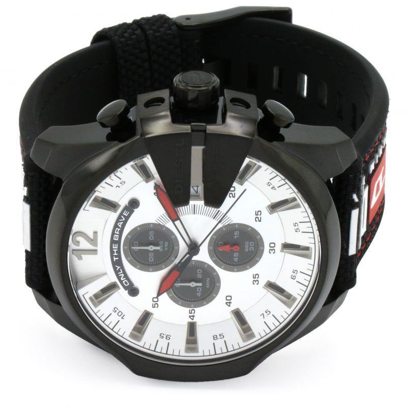 Diesel DZ4512 Mega Chief Chronograph Men's Watch – Silver Dial & Black Leather Strap