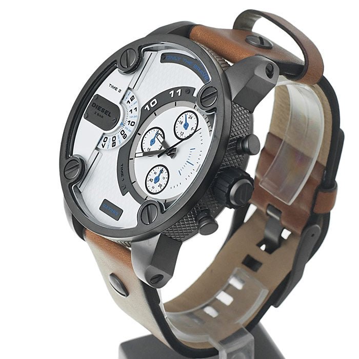 Diesel DZ7269 SBA Dual Time Chronograph Men's Watch – White Dial & Brown Leather Strap