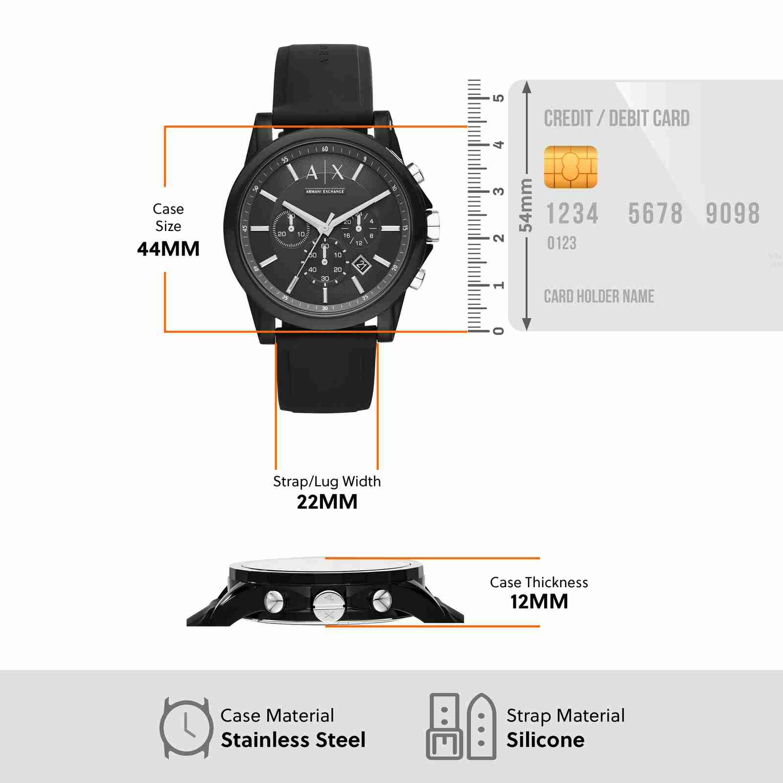 Armani Exchange Outerbanks AX1326 Men's Chronograph Watch – Black Dial with Black Silicone Strap