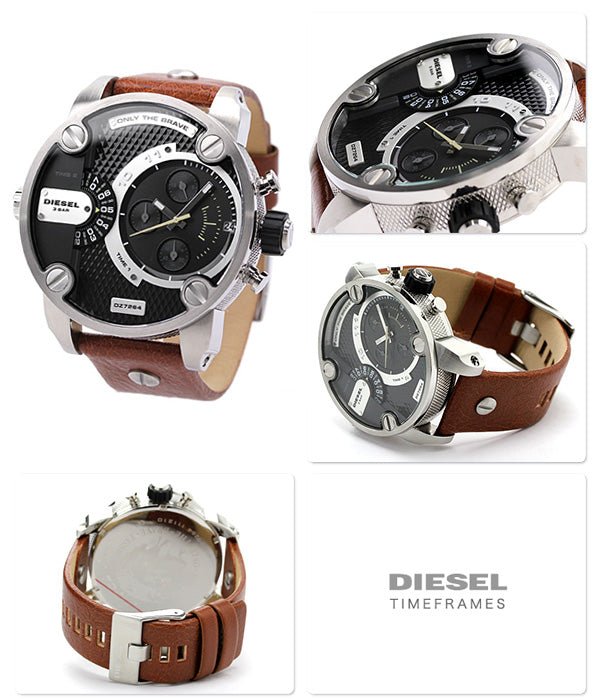 Diesel DZ7264 SBA Dual Time Men's Watch – Black Dial & Brown Leather Strap