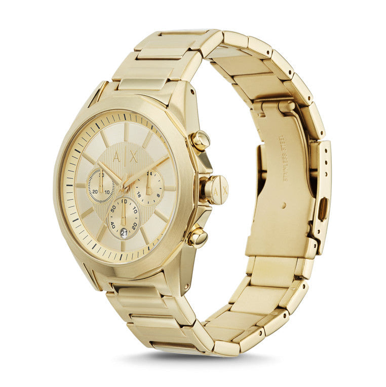 Armani Exchange Drexler AX2602 Men's Chronograph Watch – Gold Dial with Gold Stainless Steel Strap