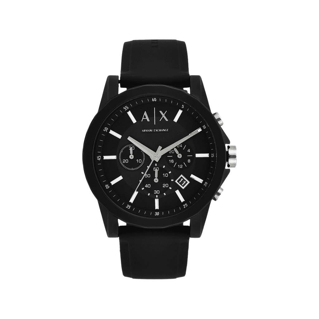 Armani Exchange Outerbanks AX1326 Men's Chronograph Watch – Black Dial with Black Silicone Strap