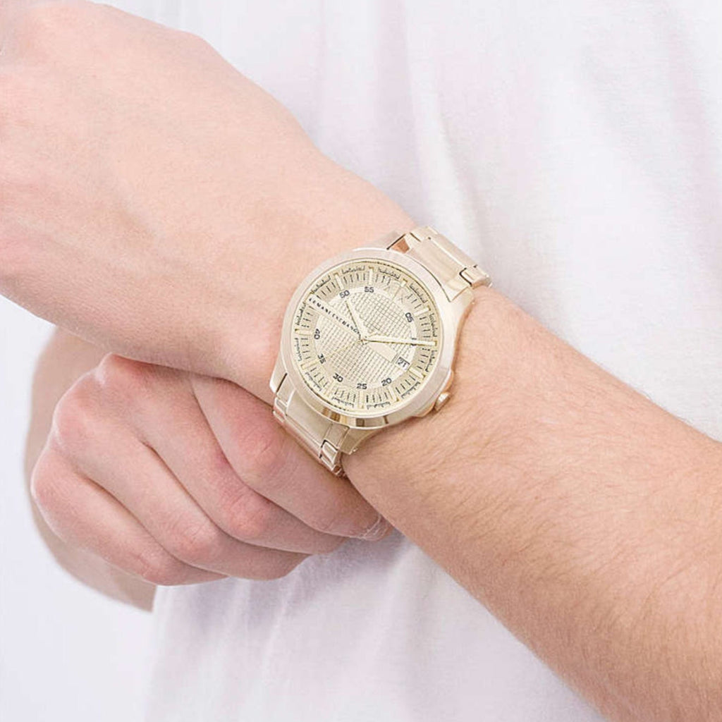 Armani Exchange Hampton AX2415 Men's Chronograph – Gold Dial with Matching Gold-Tone Stainless Steel Bracelet