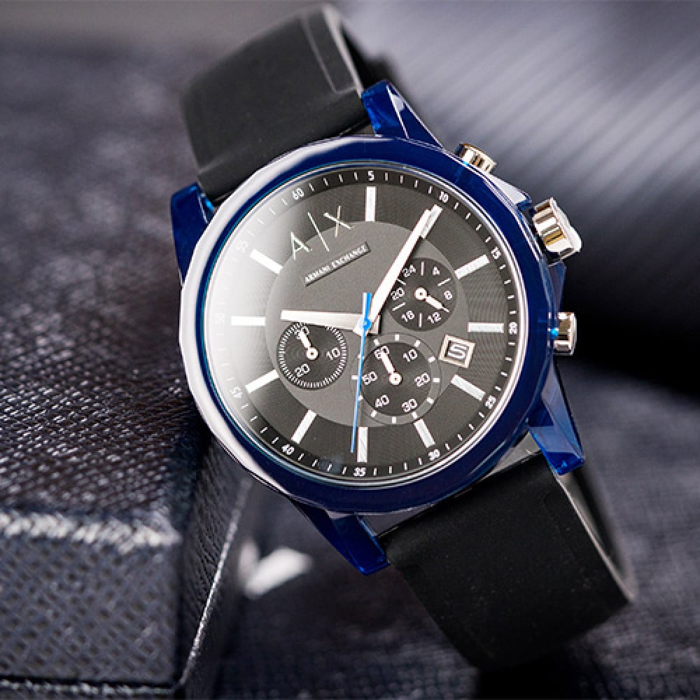 Armani Exchange Outerbanks AX1339 Men's Chronograph Watch – Black Dial with Black Silicone Strap