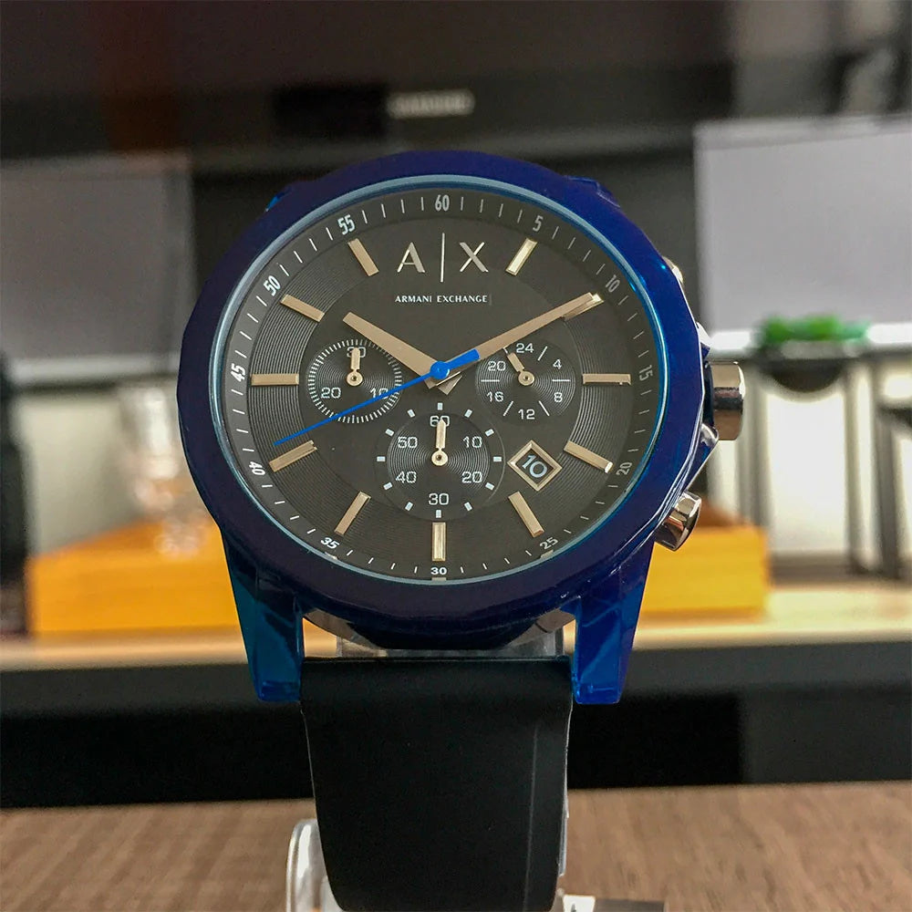 Armani Exchange Outerbanks AX1339 Men's Chronograph Watch – Black Dial with Black Silicone Strap