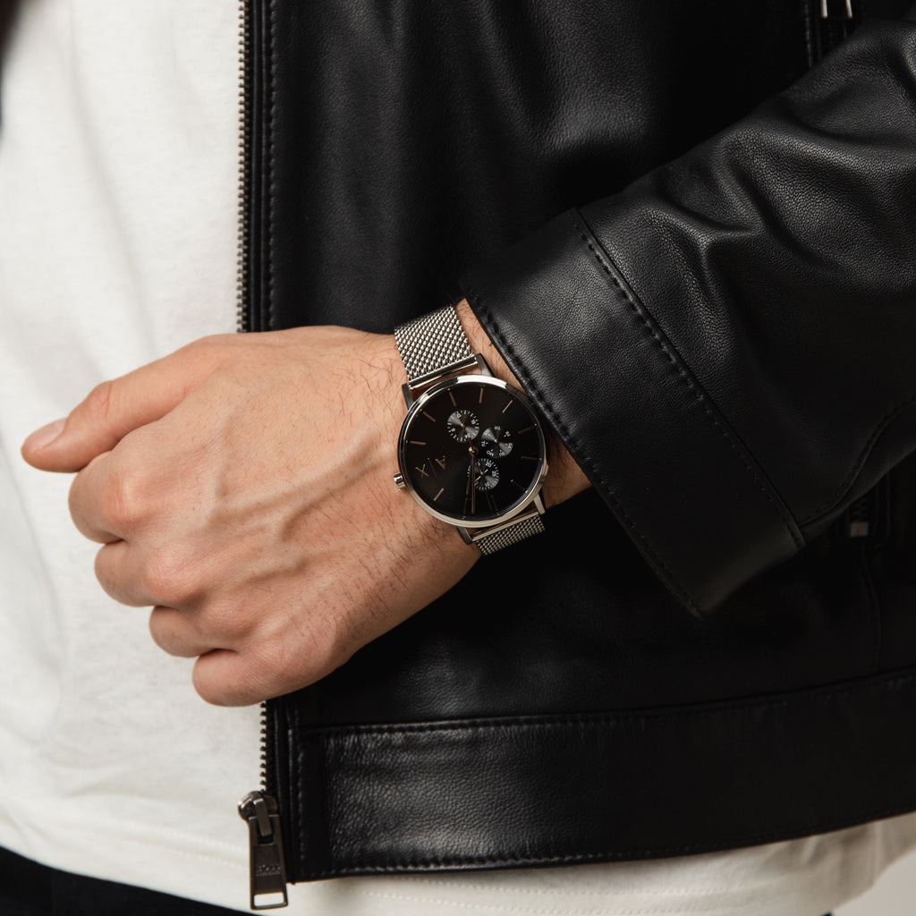 Armani Exchange Cayde AX2714 Men's Chronograph – Black Dial with Silver Mesh Stainless Steel Strap