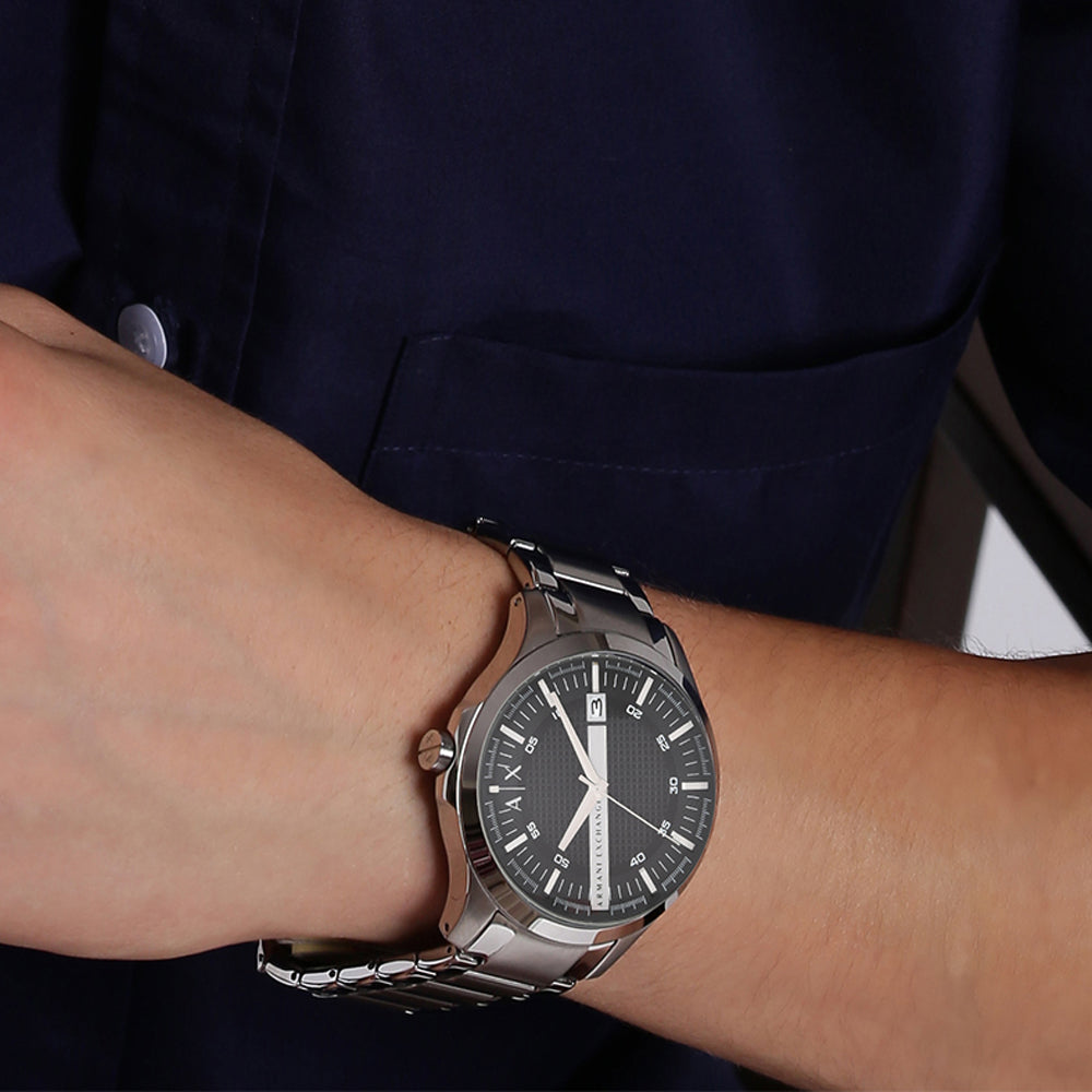 Armani Exchange Hampton AX2103 Men's Chronograph Watch – Black Dial with Silver-Tone Stainless Steel Strap