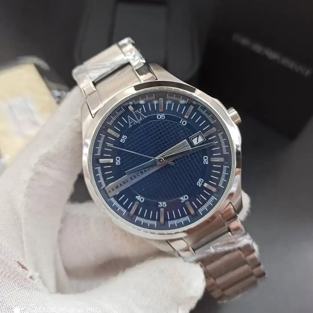 Armani Exchange Hampton AX2132 Men's Chronograph – Blue Dial with Silver Stainless Steel Bracelet