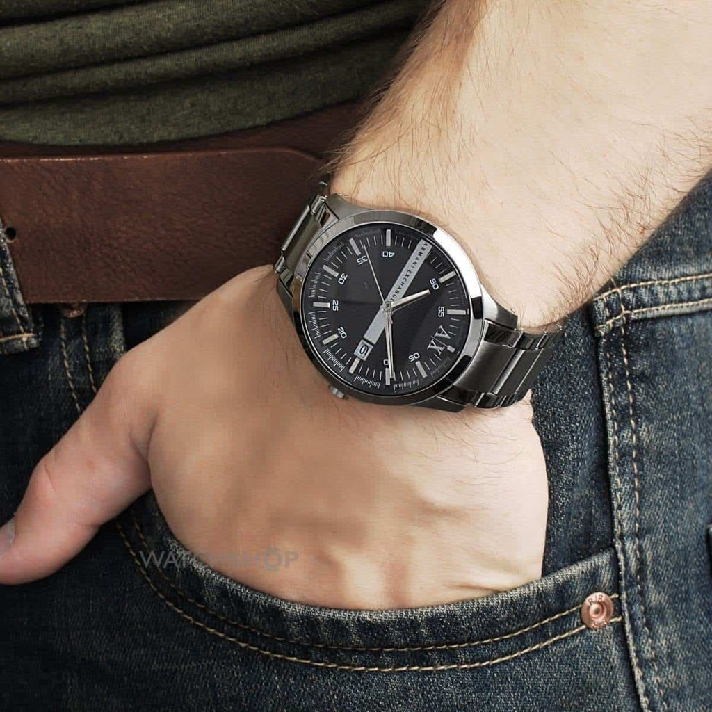 Armani Exchange Hampton AX2135 Men's Chronograph Watch – Grey Dial with Coordinated Grey Stainless Steel Strap