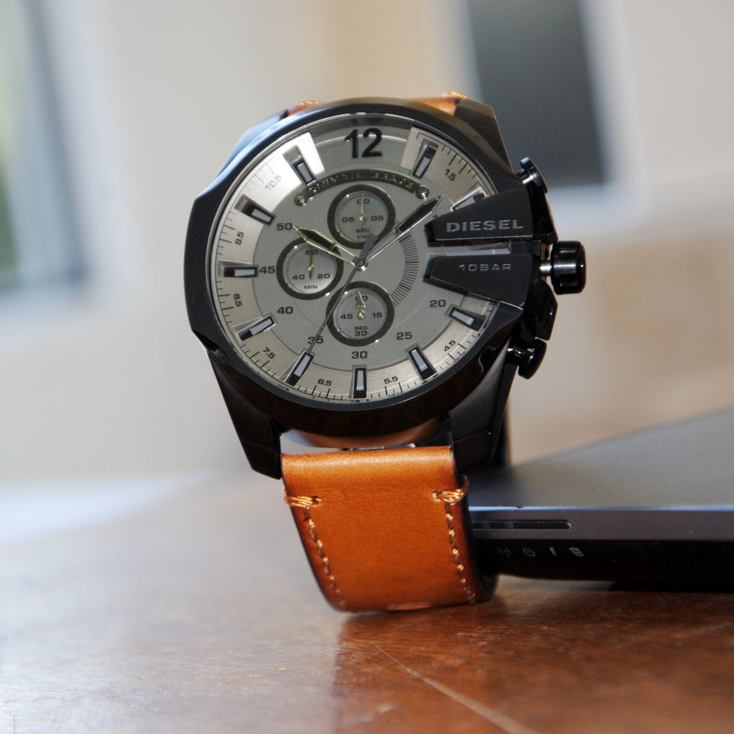 Diesel DZ4463 Mega Chief Chronograph Men's Watch – Grey Dial & Brown Leather Strap