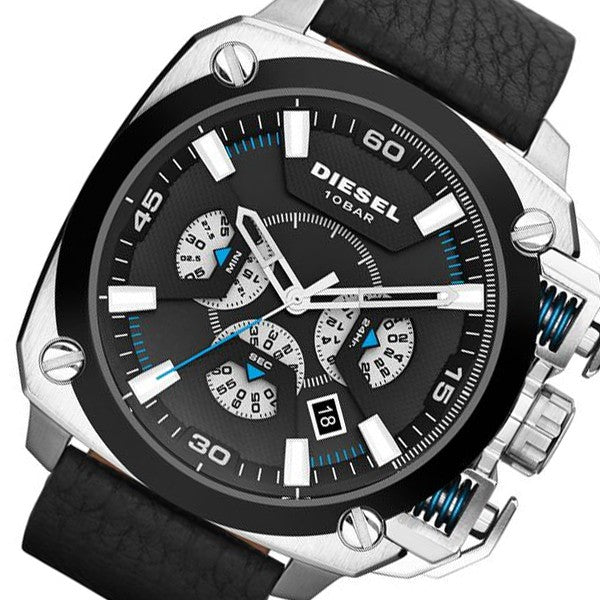 Diesel DZ7345 BAMF Chronograph Men's Watch – Black Dial & Black Leather Strap
