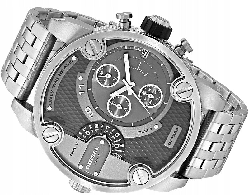 Diesel DZ7259 Little Daddy Chronograph Men's Watch – Black Dial & Silver Stainless Steel Strap
