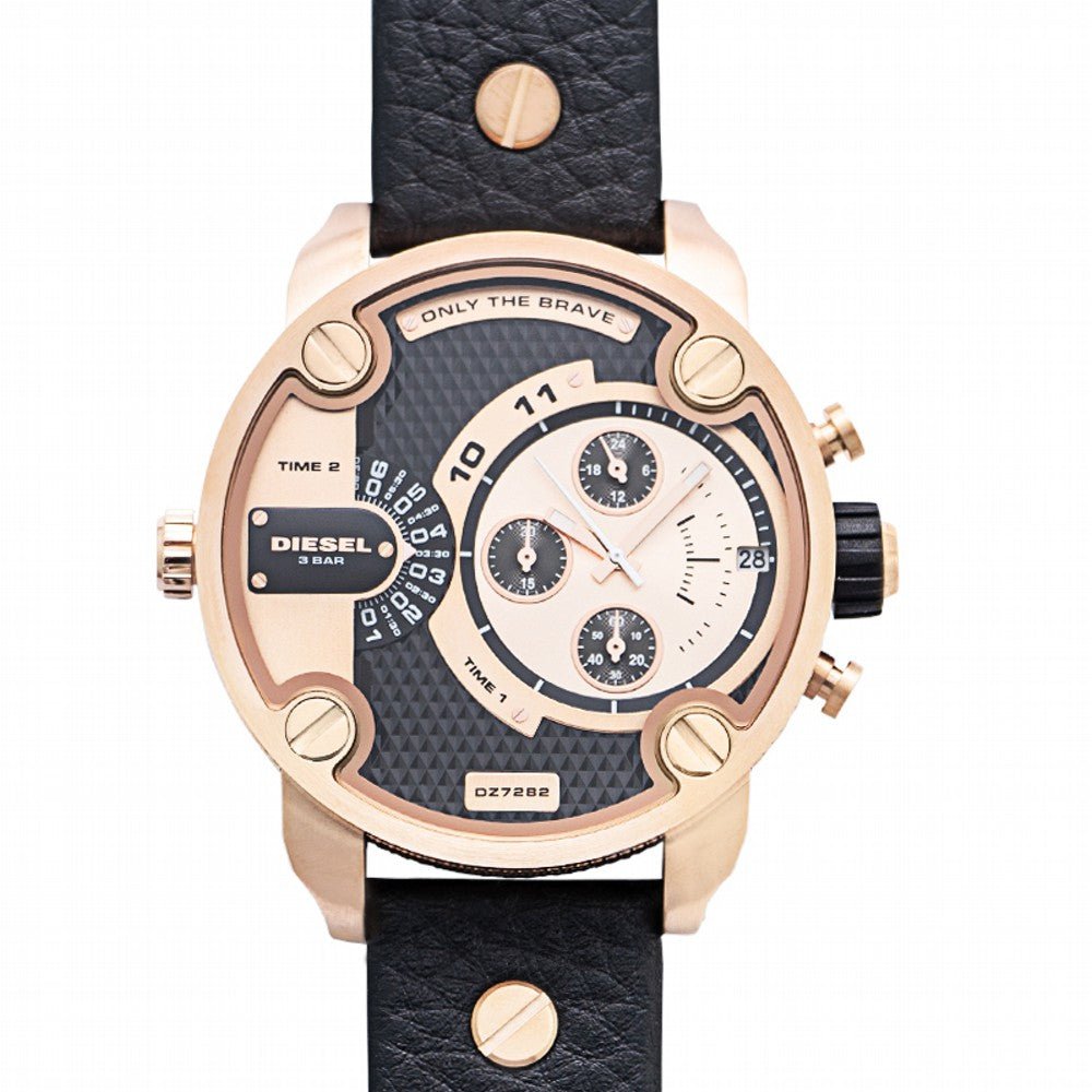 Diesel DZ7282 Little Daddy Men's Watch – Black & Gold Dial & Black Leather Strap