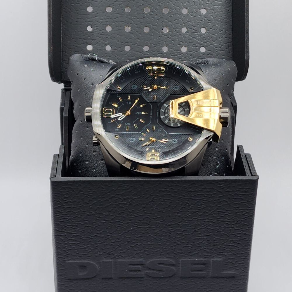 Diesel DZ7377 Uber Chief Two-Hand Men's Watch – Black Dial & Black Leather Strap