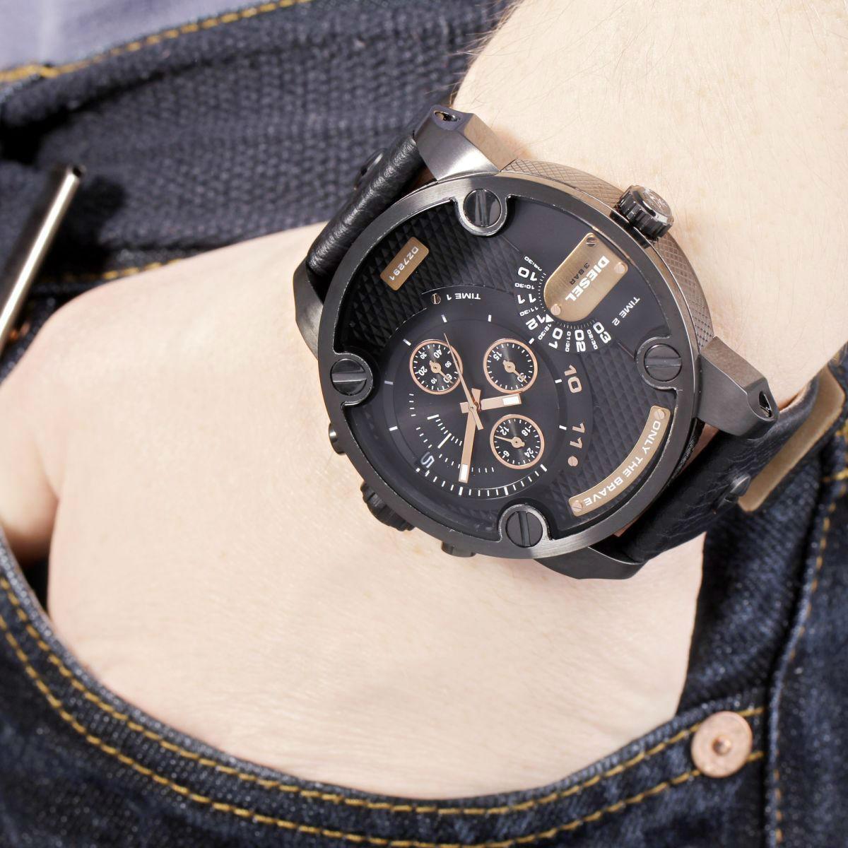 Diesel DZ7291 Little Daddy Chronograph Men's Watch – Black Dial & Black Leather Strap