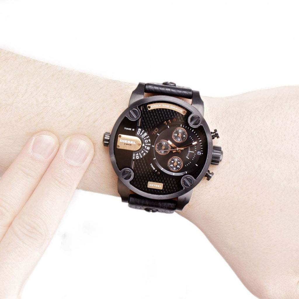 Diesel DZ7291 Little Daddy Chronograph Men's Watch – Black Dial & Black Leather Strap