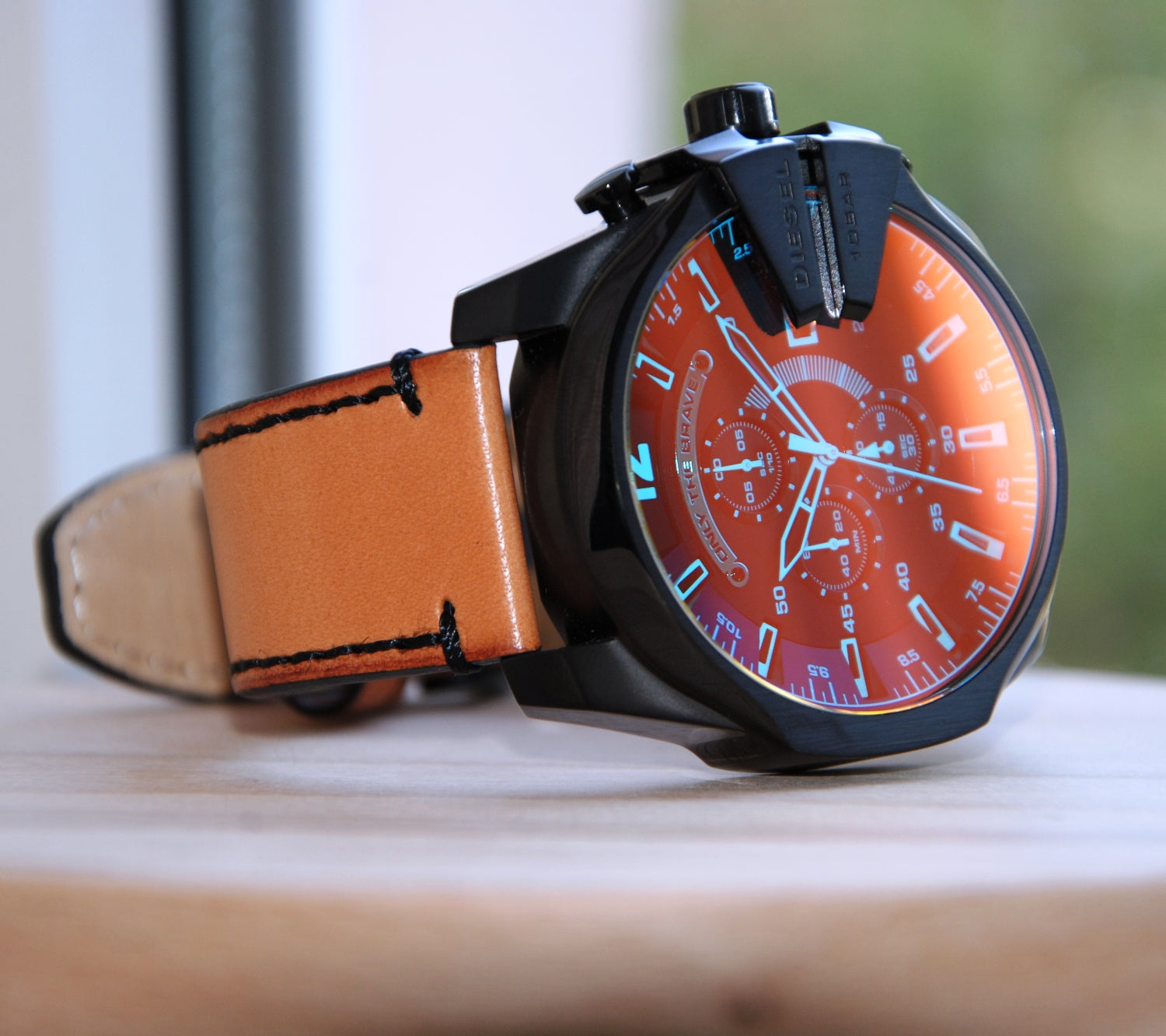 Diesel DZ4476 Mega Chief Chronograph Men's Watch – Black Dial & Brown Leather Strap