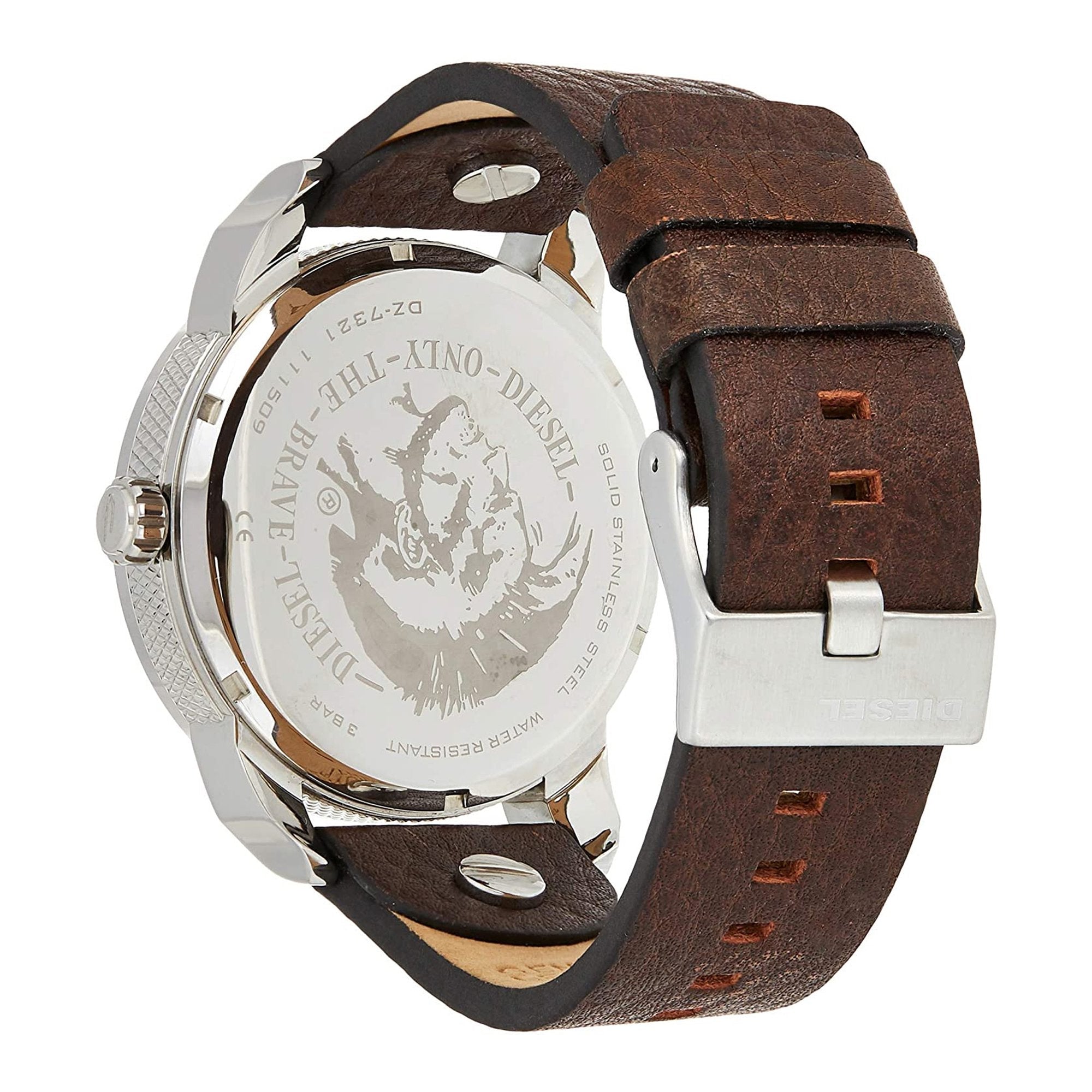 Diesel DZ7321 Mini Daddy Chronograph Men's Watch – Light Blue Dial & Brown Leather Strap