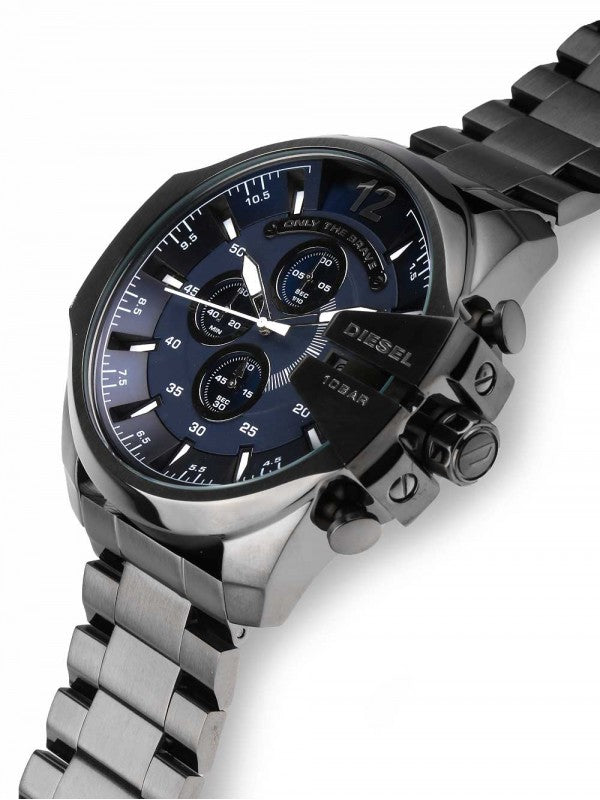 Diesel DZ4329 Mega Chief Chronograph Men's Watch – Blue Dial & Black Stainless Steel Strap