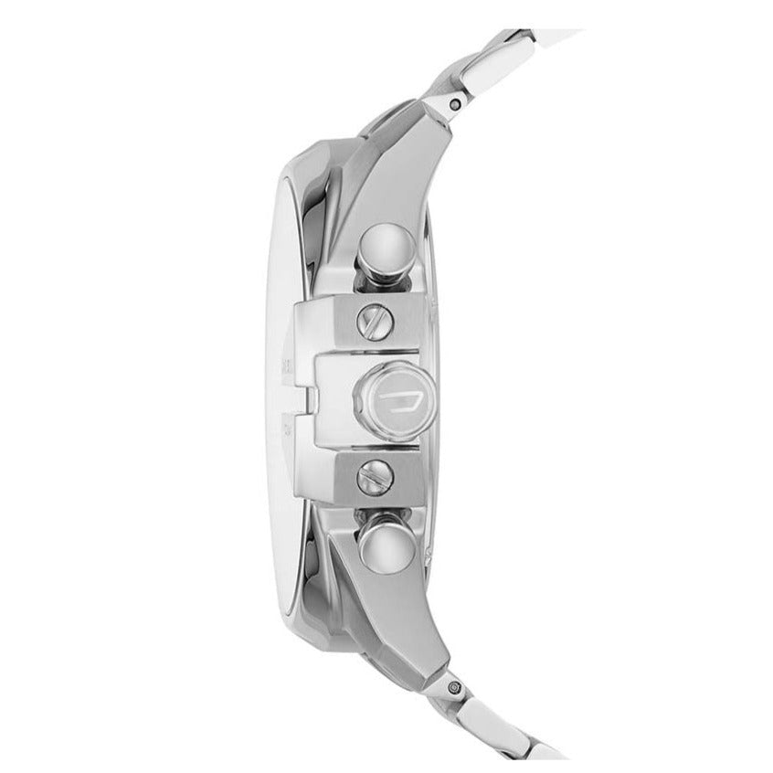 Diesel DZ4477 Mega Chief Chronograph Men's Watch – White Dial & Silver Stainless Steel Strap