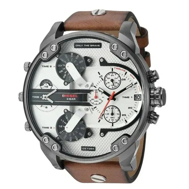 Diesel DZ7394 Mr. Daddy 2.0 Chronograph Men's Watch – Silver Dial & Brown Leather Strap