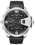 Diesel DZ7376 Uber Chief Oversized 4-Time Men's Watch – Black Dial & Black Leather Strap