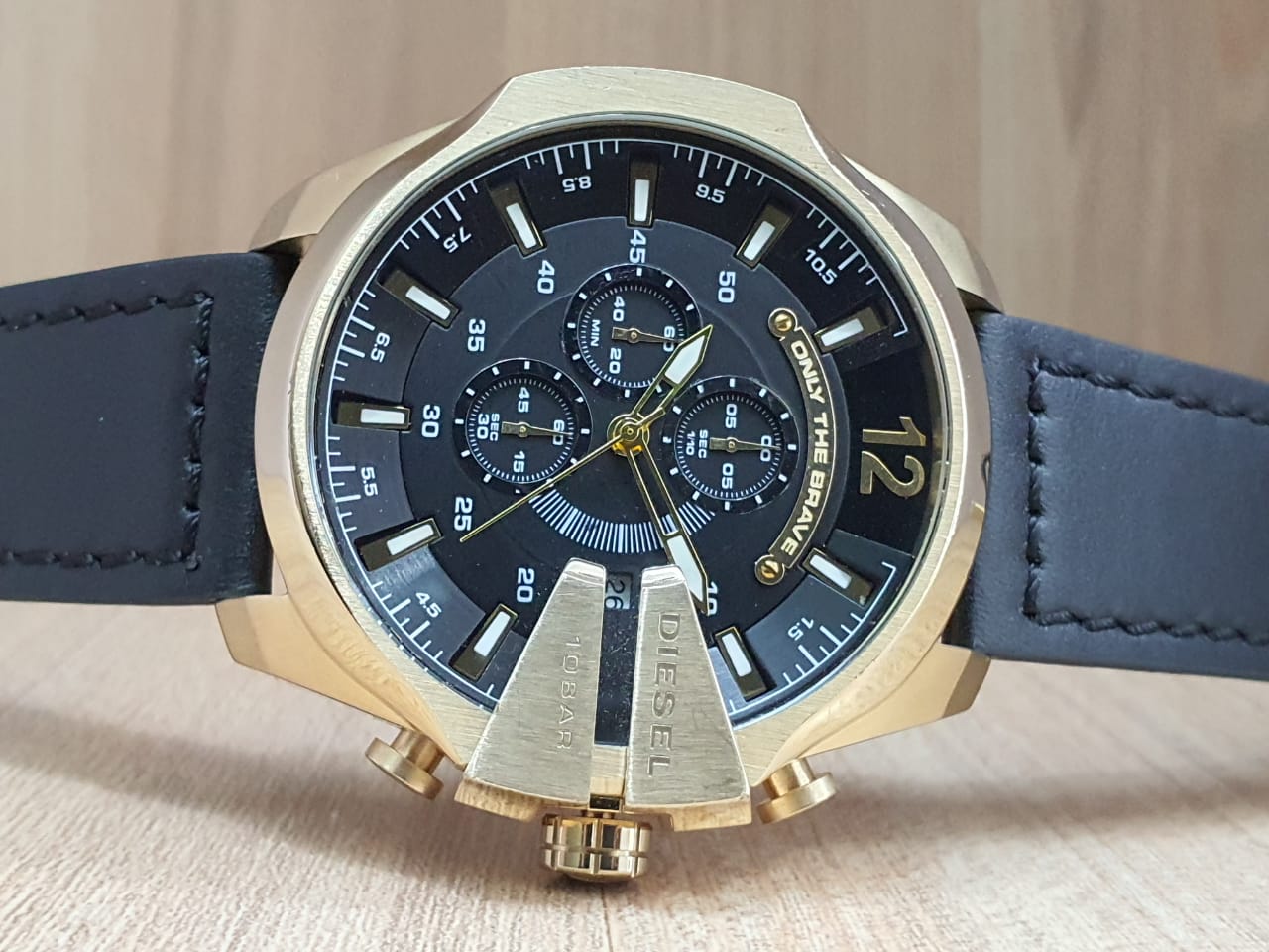 Diesel DZ4344 Mega Chief Chronograph Men's Watch – Black Dial & Black Leather Strap
